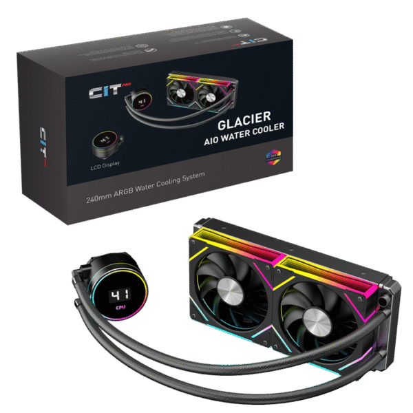 CiT Pro Glacier 240mm Black ARGB CPU Liquid Cooler With Temperature Display