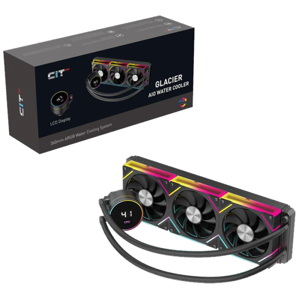 CiT Pro Glacier 360mm Black ARGB CPU Liquid Cooler With Temperature Display